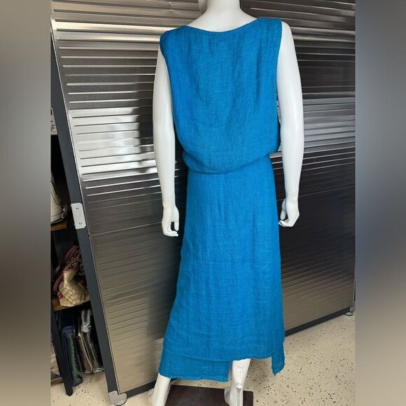 Eileen Fisher Linen Blue Wrap Skirt Tank Set Large - Picture 5 of 9